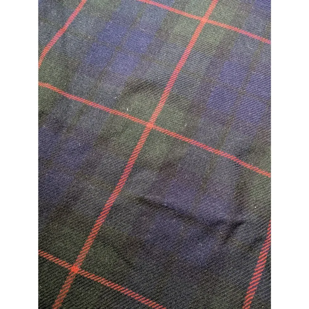 Vtg 1970s Blue Black Watch Tartan Plaid Wool Fringe Trim Throw Blanket 73 x 54
